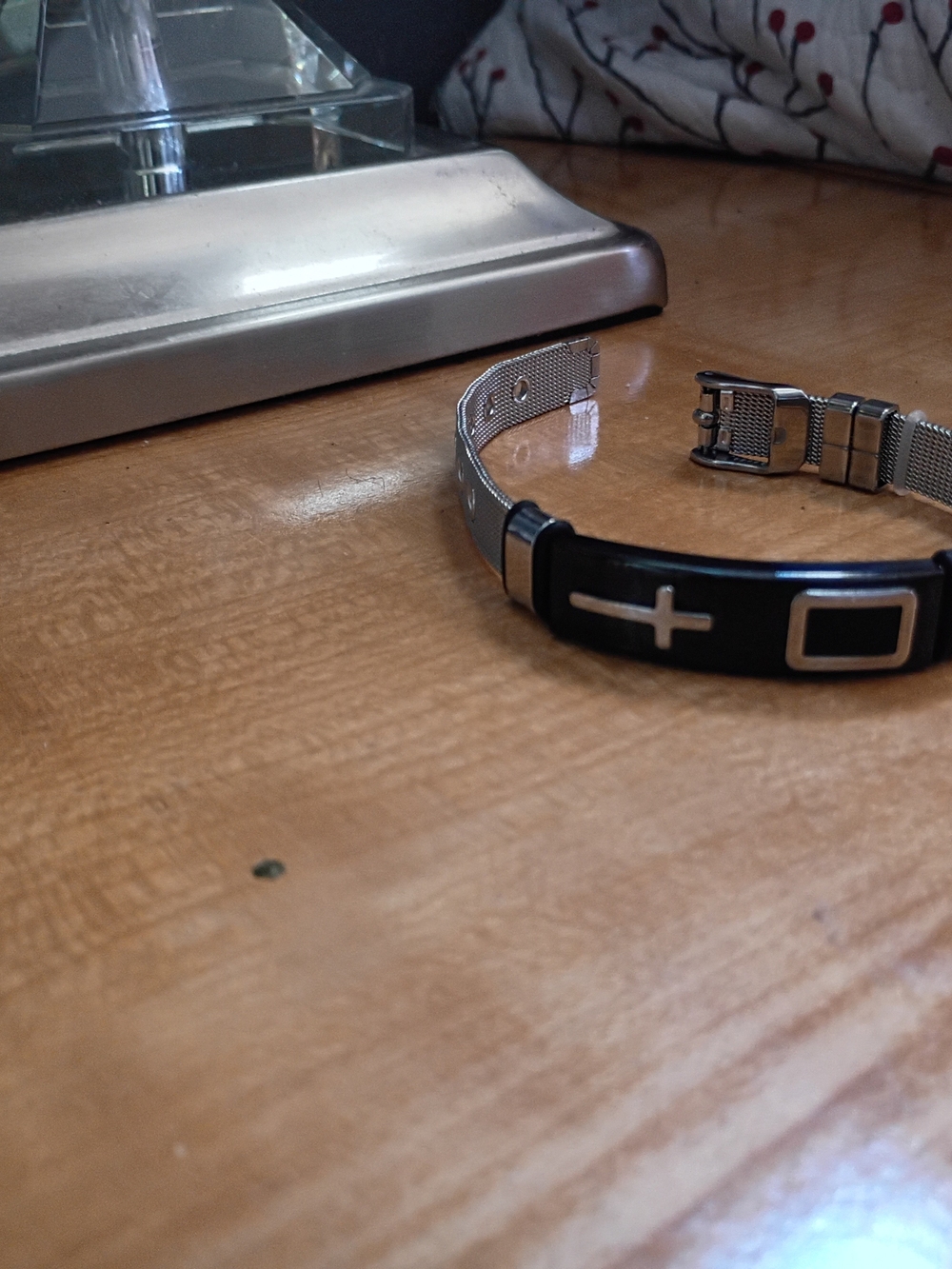Black Stainless Steel Cross Accent Men’s Bracelet